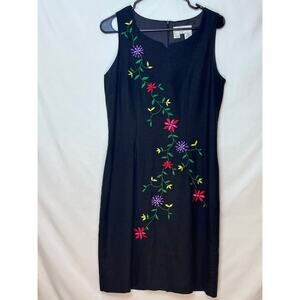 Betsy Lauren Women's Size 8 Black Floral Sleeveless Linen Blend Sundress 934370